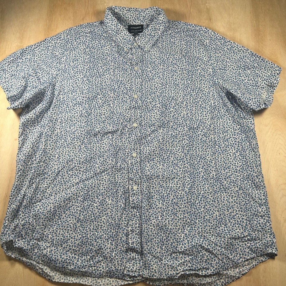 Bonobos Mens 4XL Long Standard Fit Short Sleeve Floral Button Down Shirt Blue